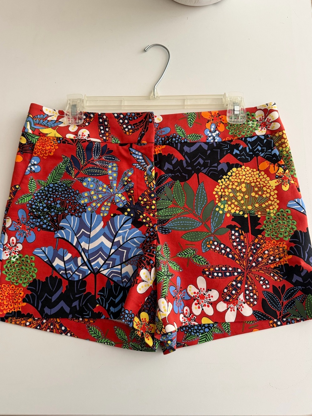 LOFT Red Floral High-Waist Shorts